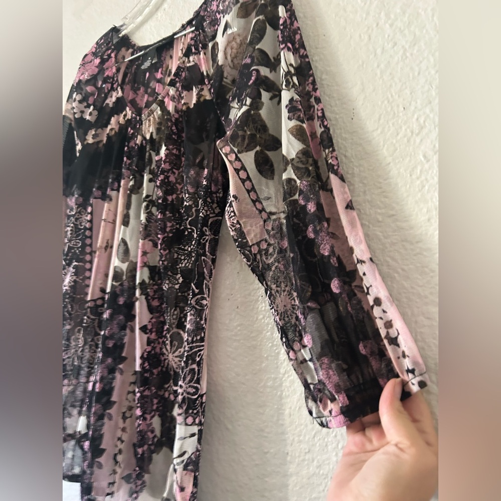 Y2K INC Sheer Fairy Floral 3/4 Sleeve Blouse Medium Cute Goth - Picture 5 of 11